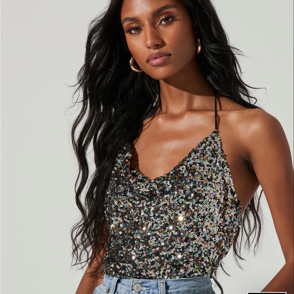 Astr The Label Cowl Neck Sequin Top Nwot - image 5